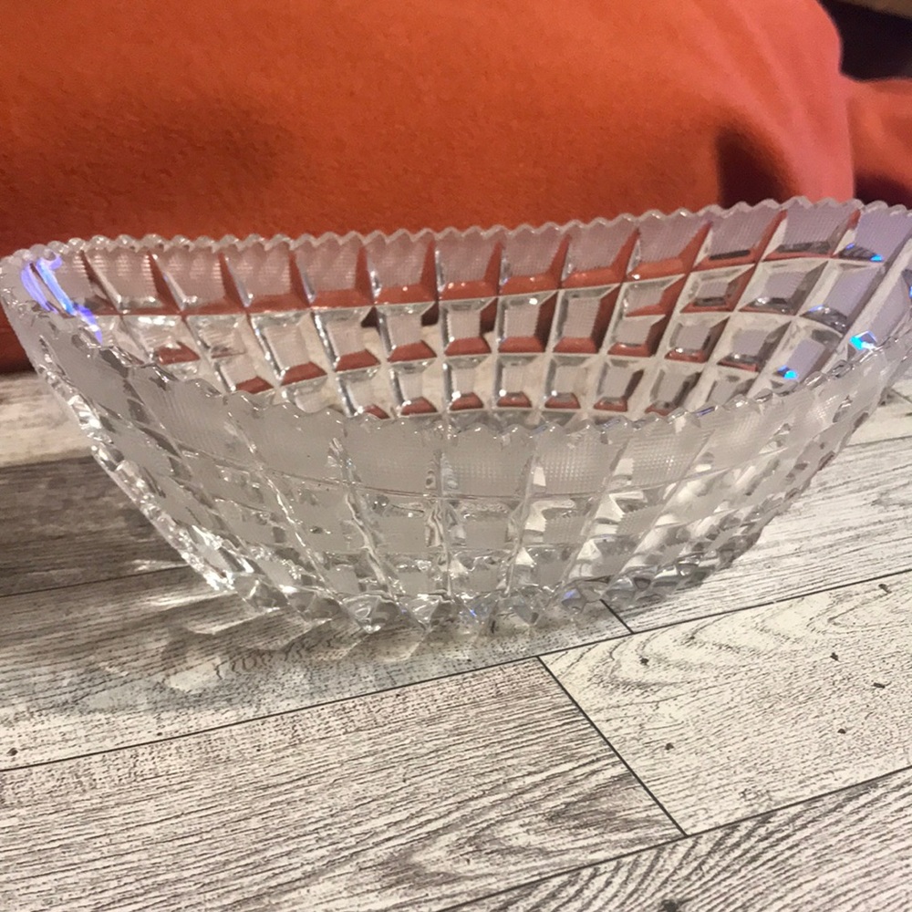 Russian Soviet Lead Crystal Oval Boat Dish made in USSR